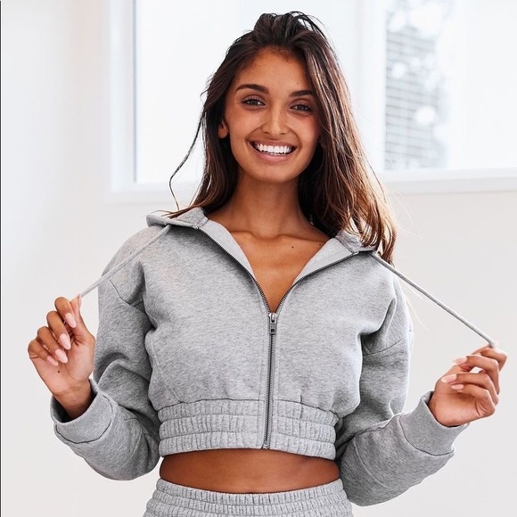 NWT LOUNGE Apparel Zip Up Cropped Scrunchie Hoodie - Picture 1 of 3